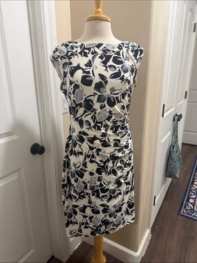 Lauren Ralph Lauren Black and White Floral Midi Dress